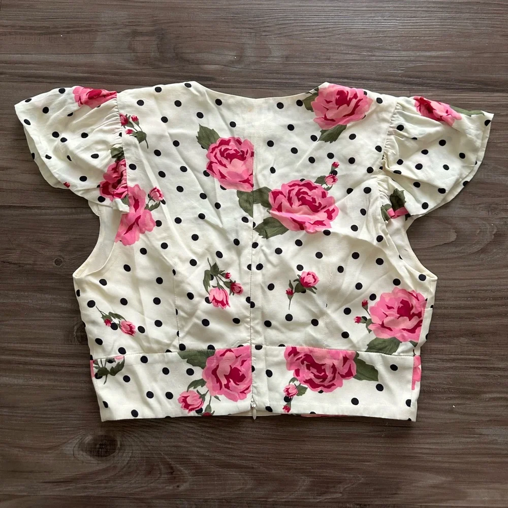 Revolve LPA Tracy crop top white, polka dot, floral - Picture 8 of 8